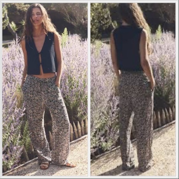 ZARA Women’s Printed Floral Pants Lightweight Relaxed Boho Vacation Small EUC - Picture 1 of 9